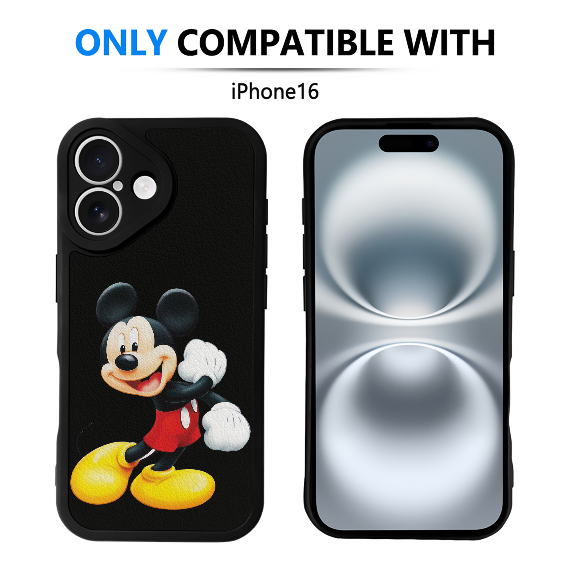 （画像用） ミッキーマウス Mickey Mouse 【iPhone 16シリーズ対応】シリコンスマホケース（レザー調） 材質：シリコン